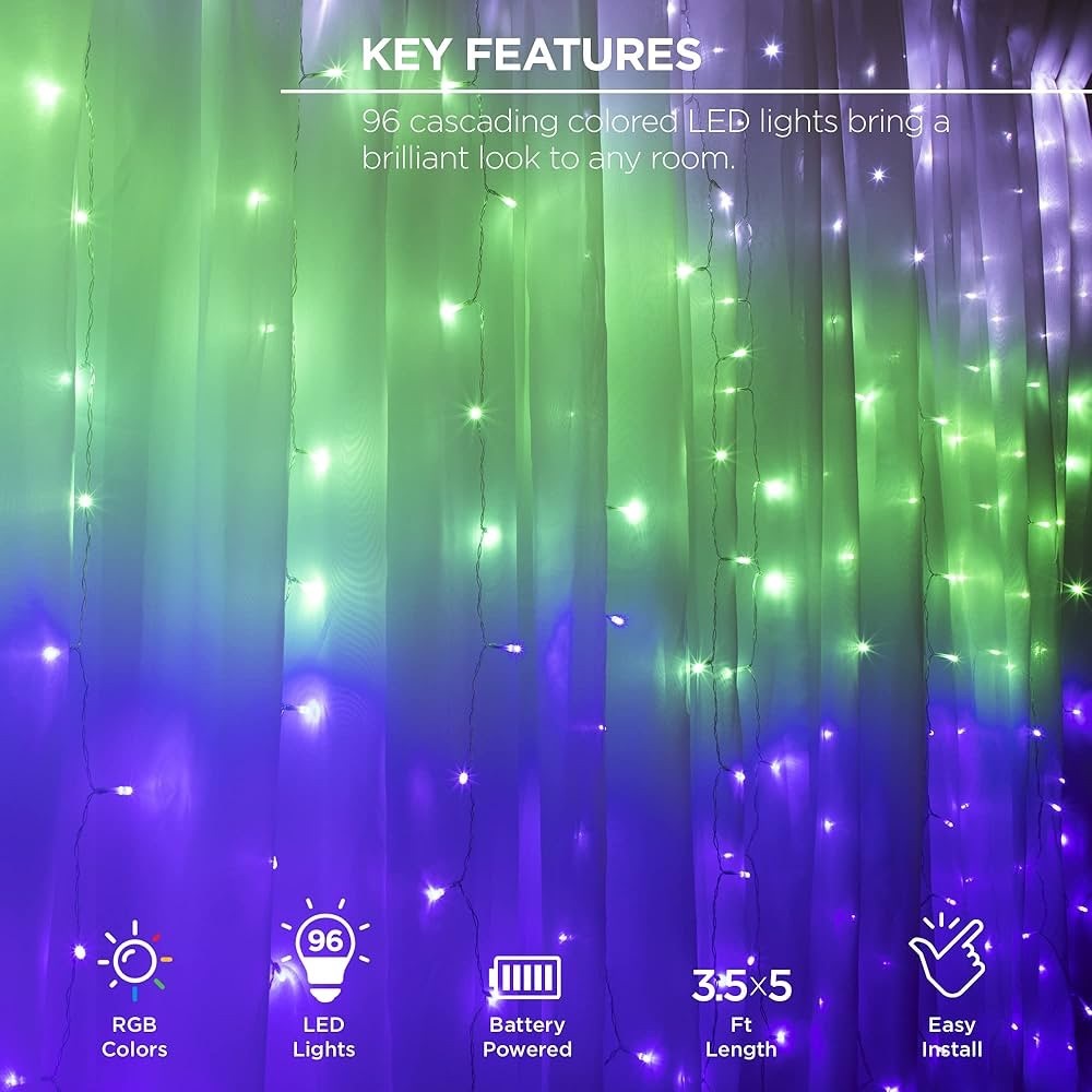 Curtain Lights Cascading Battery-Operated LED 96 LEDs  3.5 × 5 Ft - Picture 13 of 14